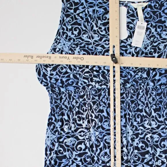 Soma Sleeveless Casual Smocked Mini Dress Blue Floral Hippie Boho Women Size XL - Picture 9 of 10